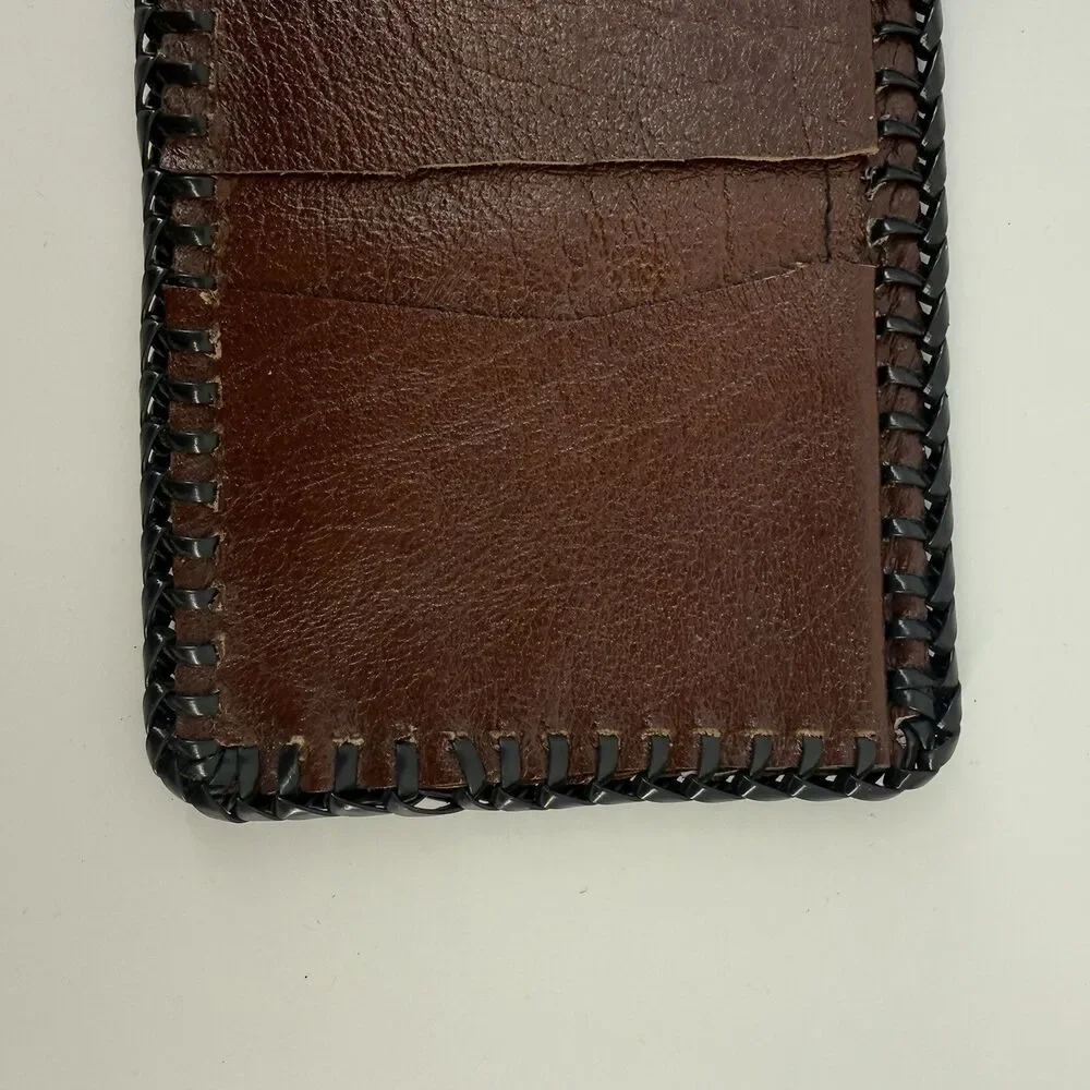 Vintage Hand Tooled Leather Billfold Wallet hunting dog bunny rabbit trifold